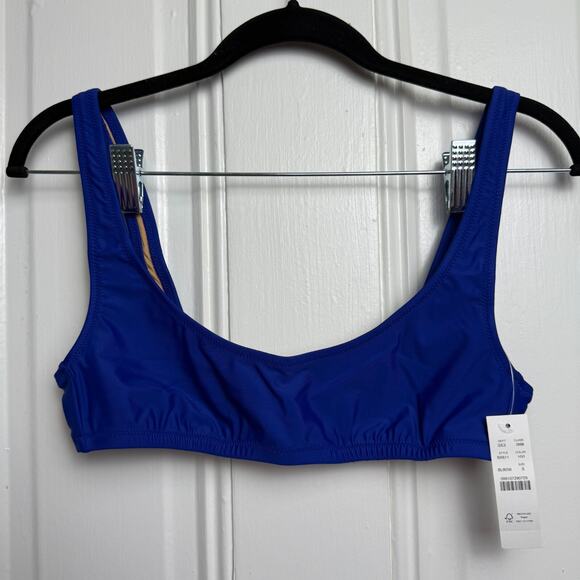 J Crew Heritage Scoop Neck Bikini Top Harbor View Blue Minimal Swim Pool NWT - Picture 1 of 5